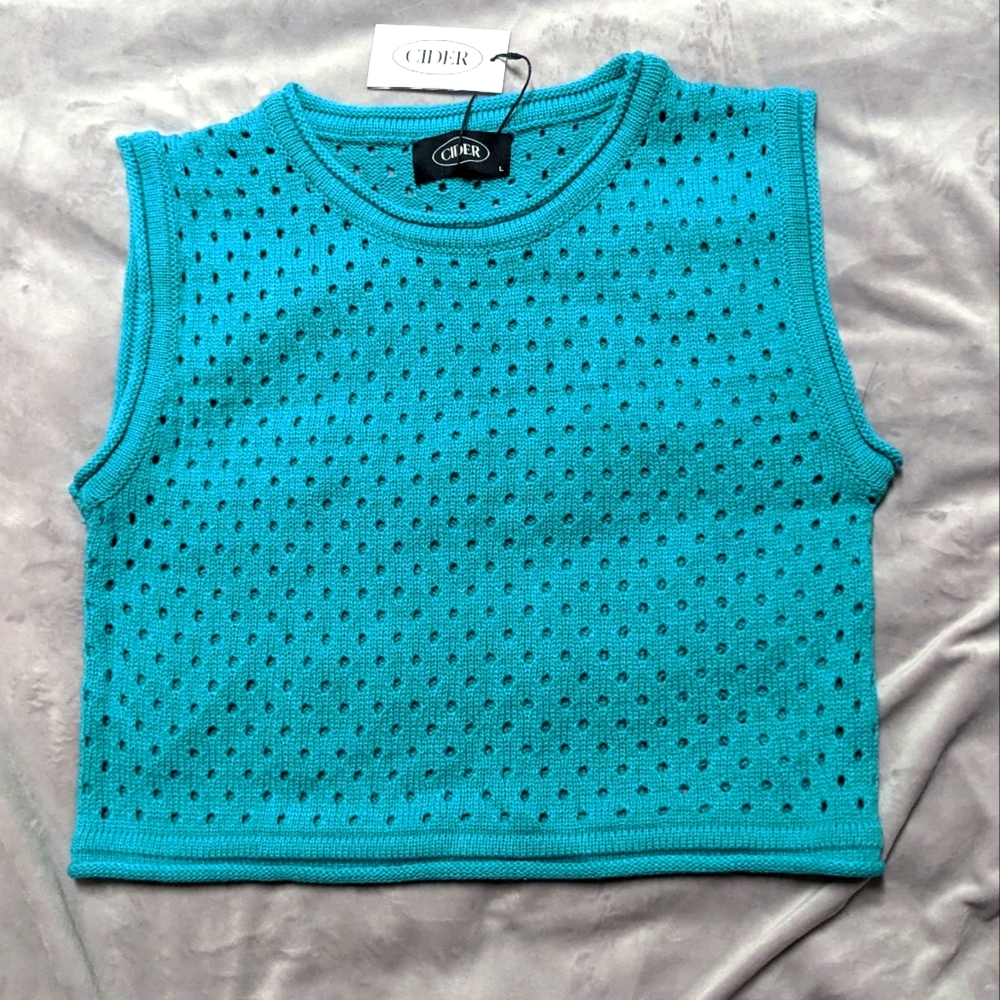 NWT Cider Cropped Top Sweater Vest in Turquoise - Size L - MAKE OFFER!